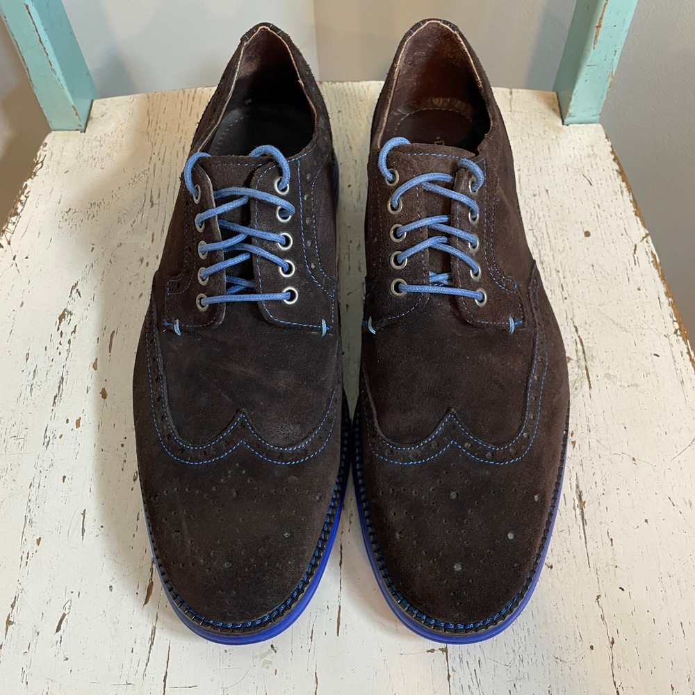 Donald J Pliner Mens EVEB-WXWX Brown Suede Wingtip Oxford Blue Sole 11.5M